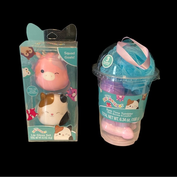 Kellytoy Other - Squishmallow LIP GLOSS SET and NEW Bath Time Tumbler with 3 Bath Bombs